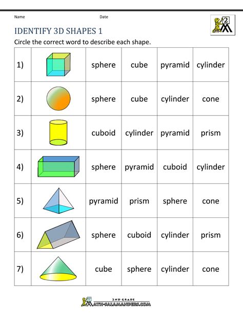 2 and 3 dimensional shapes worksheets
